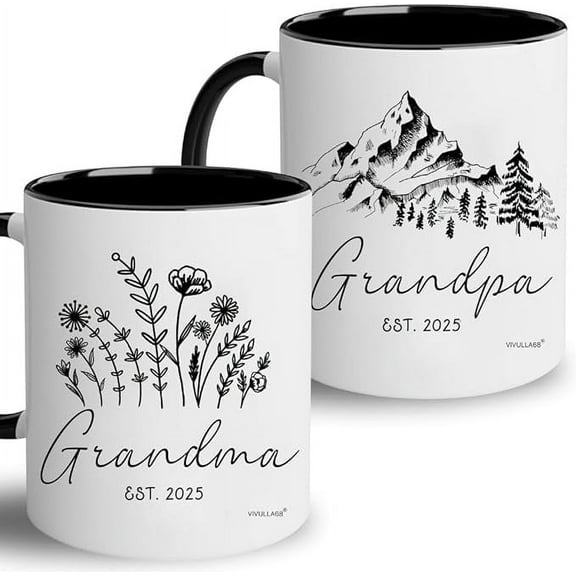 New Grandparents Gifts First Time 2025 - Pregnancy Announcement For Grandparents Mug Set - Promoted To Grandparents Grandma And Grandpa 2025 Mugs - Grandparents Baby Announcement Gifts Est 2025 Cups