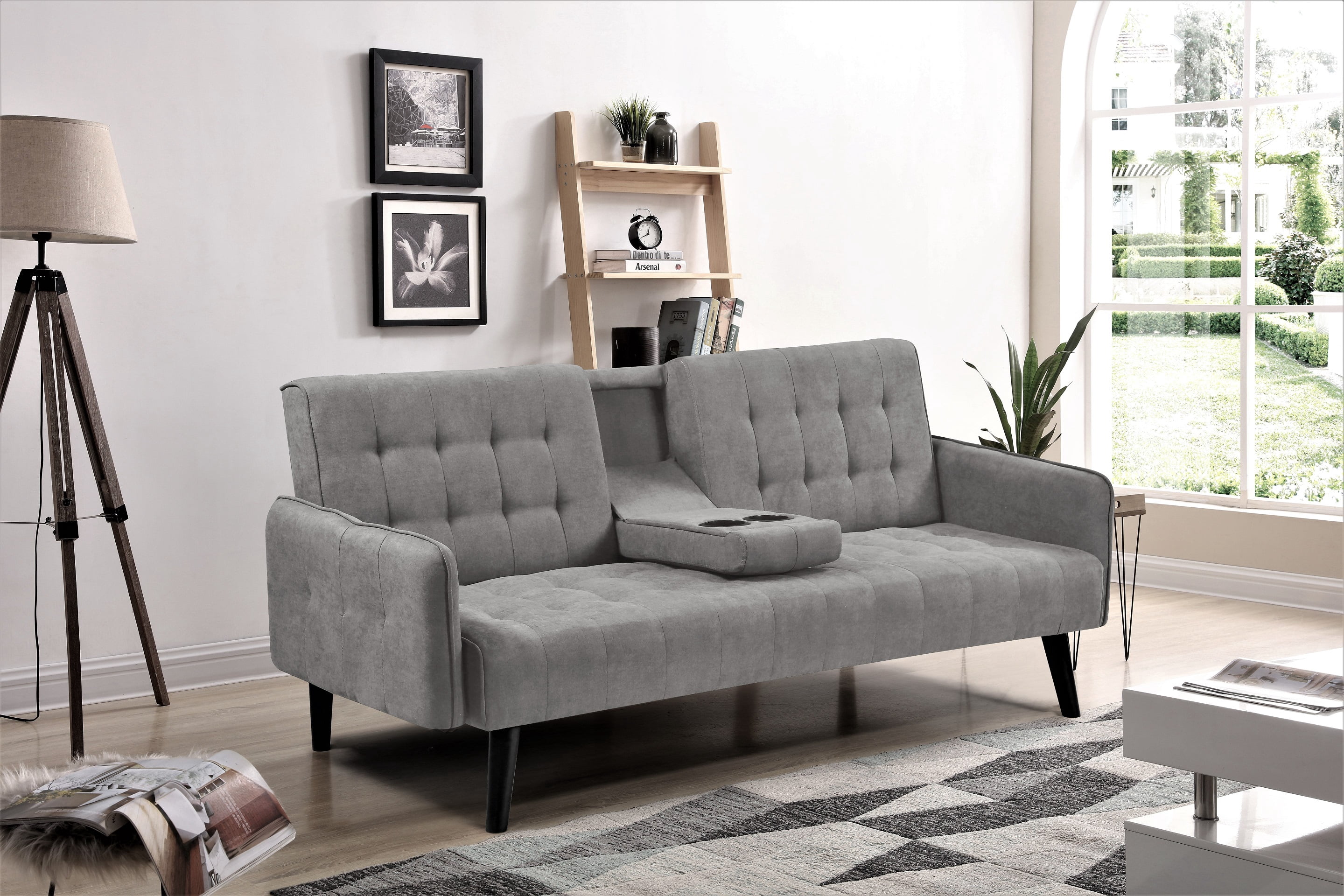 Gewnee 72" Sleeper Sofa Bed, Convertible Linen Futon Couch with Folding Backrest with Cup Holder,Modern Couch for Home and Guest Room，Gray