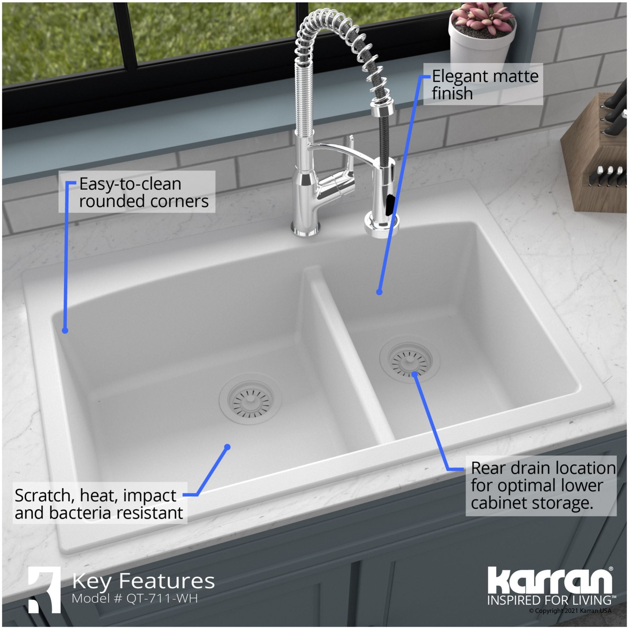 Karran Usa QT-711-BL Quartz Qt 33" Drop In Double Basin Quartz Composite Kitchen Sink -