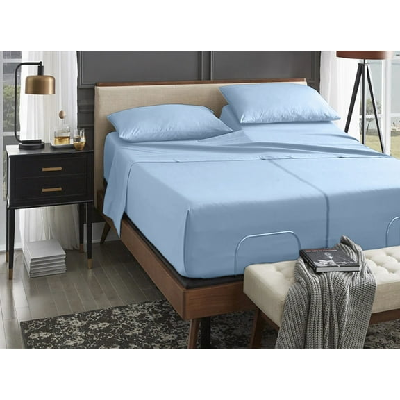 ABORN Giza Egyptian Cotton 400-TC 5 PC Split King Adult Bedsheet 10" Deep Pocket Light Blue