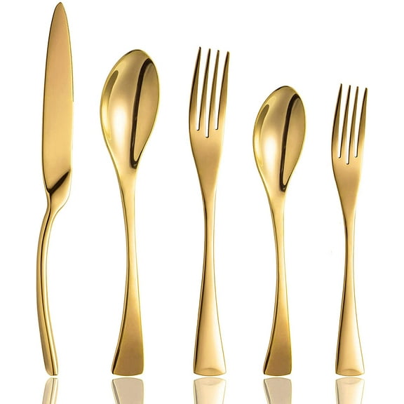 20 Piece Gold Flatware Silverware Cutlery Sets,unique modern look,Home & Kitchen Stainless Steel Dinnerware/Tableware/Utensils set For 4,Include Knives/Forks/Spoons Dishwasher Safe
