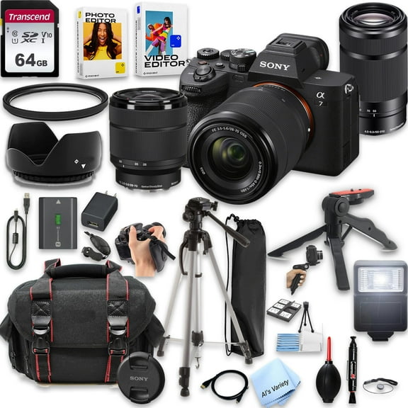 Sony A7 IV Mirrorless Camera with 28-70mm & 55-210mm Zoom Lenses   64GB SD Card and More (International Version)