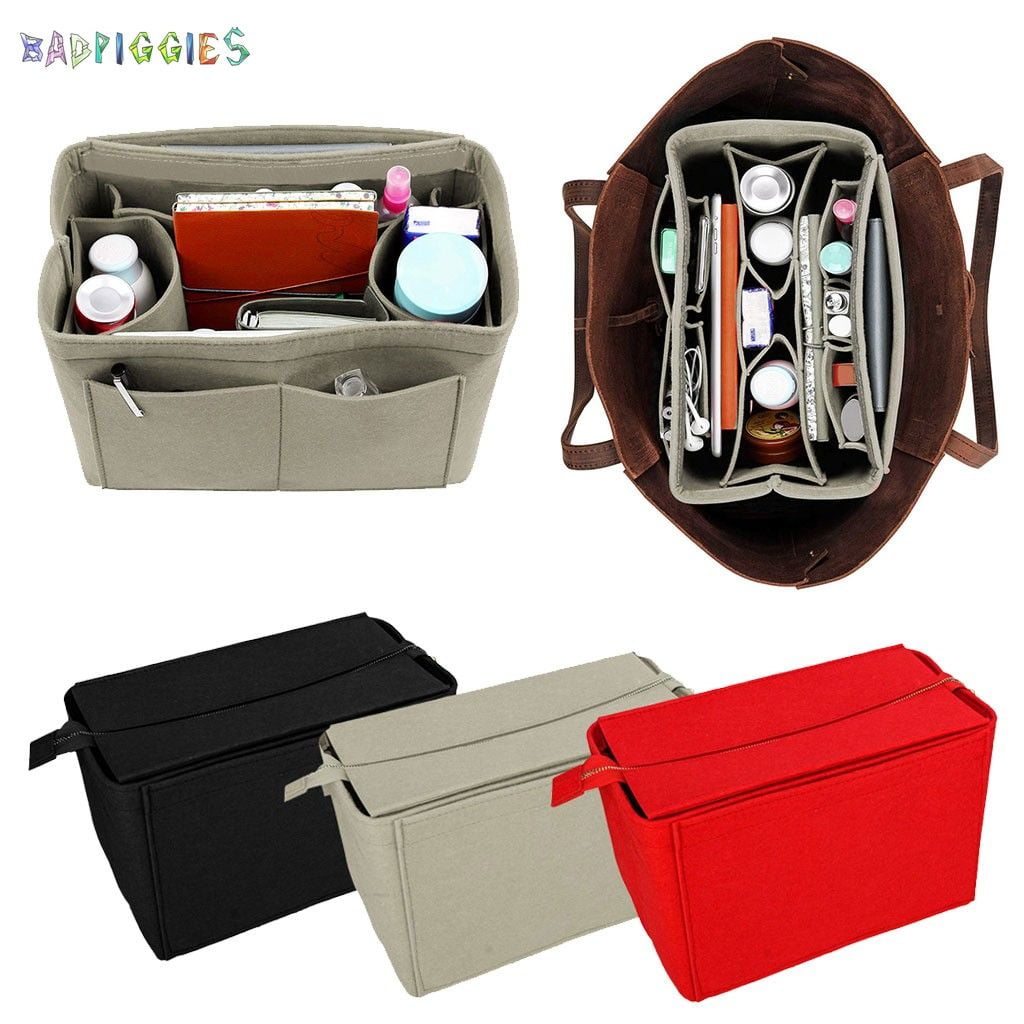 BadPiggies Felt Zipper Insert Bag In Bag Purse Organizer Handbag Tote