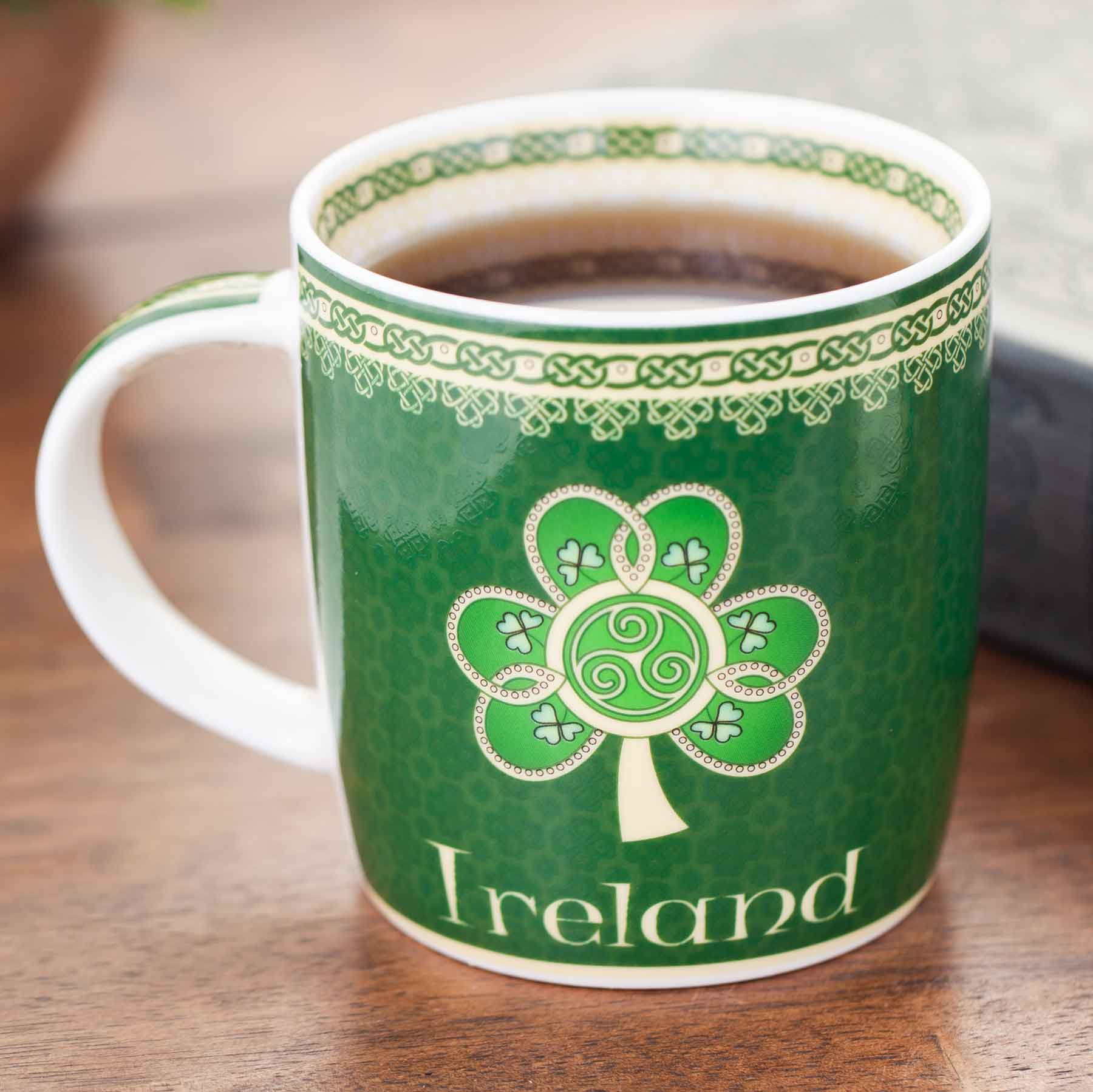 Irish Coffee Ireland Shamrock Footed Milk Glass Mug 3 Leaf Clover