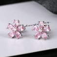 thumbnail image 2 of Sterling Silver Pink Sapphire Flower Studs, 2 of 5