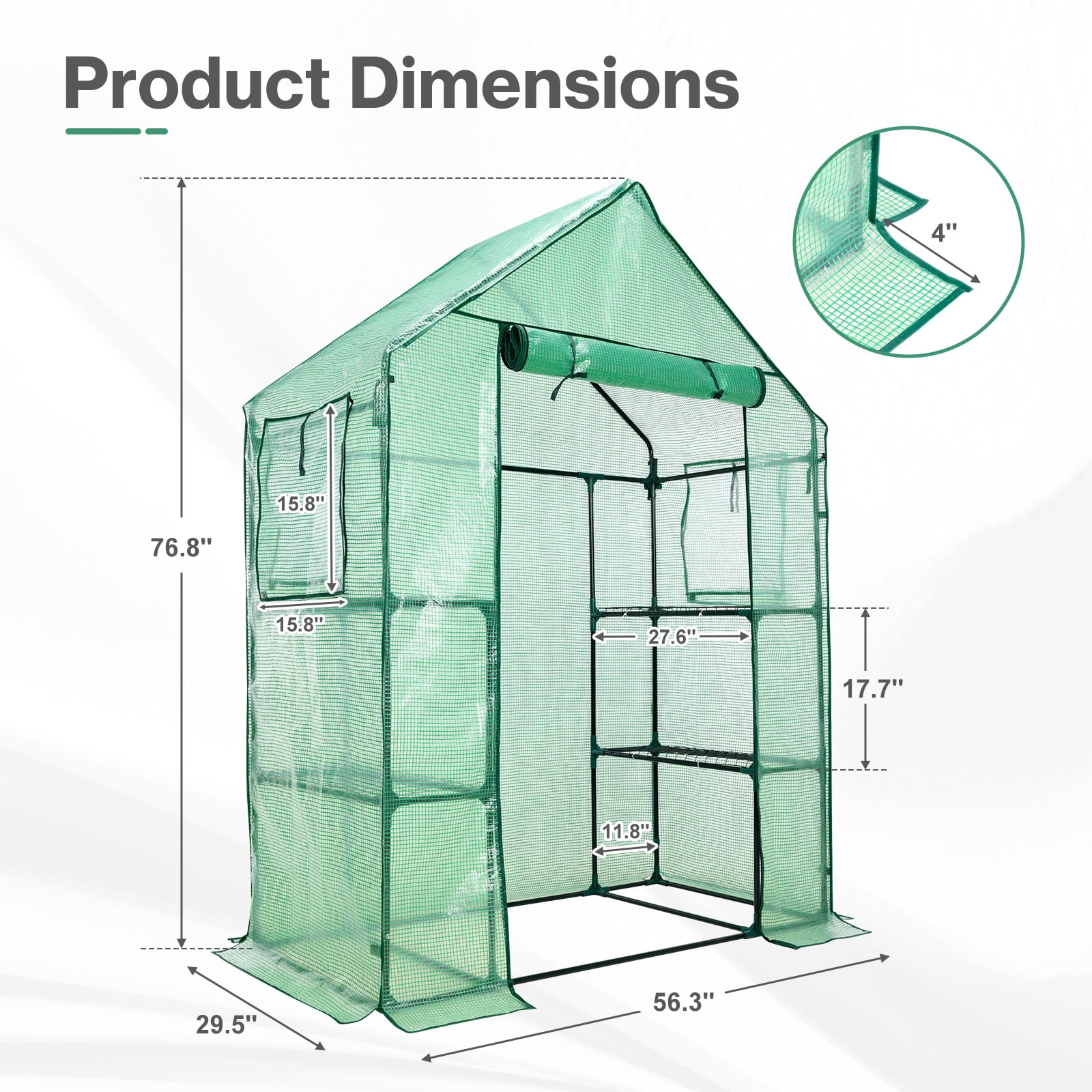 Aoodor Walk-in Greenhouse with 4 Shelves, 4.7×2.5×6.4 ft Outdoor Garden Plant House with PE Cover for Growing Vegetables, Flowers, Herbs