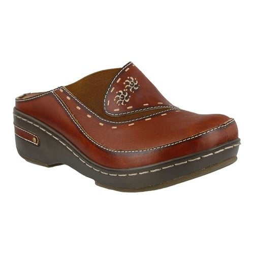 Open-Back Hand-Painted Leather Clogs 