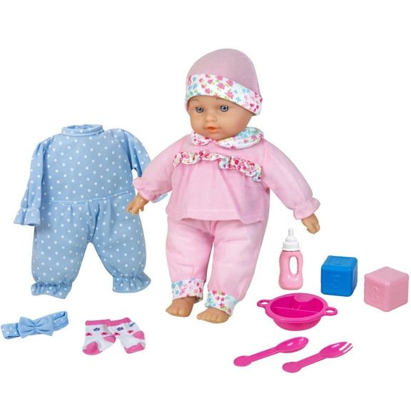 Lissi: 11" Talking Baby Doll - Pink & Blue Floral Outfit & Cap, 6 Interactive Sounds, Extra Outfit & Feeding Care Accessories, Roleplay Toy, Kids 3 