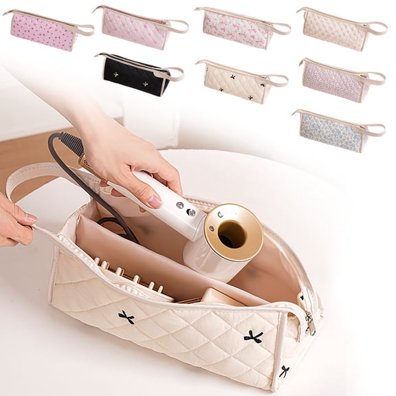 Quilted Hair Tool Bag,Hair Dryer Case,Quilted Travel Case Compatible,Cotton Floral Carrying Storage Bag for Hair Dryer and Attachments,Portable Organizer with Handle,Travel Organizer Bag(C)