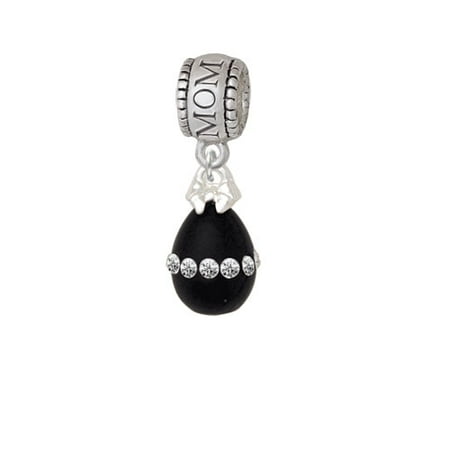 Easter Egg Bead - Black Easter Egg with Clear Crystal Band - Mom Charm Bead