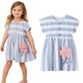 thumbnail image 1 of LYMAYTER Robe d'Été Décontractée pour Tout-Petites Filles, Mignonne à Rayures Imprimées, Douce à Manches Courtes, Robe de Tous les Jours 2-7 Ans, 1 of 8