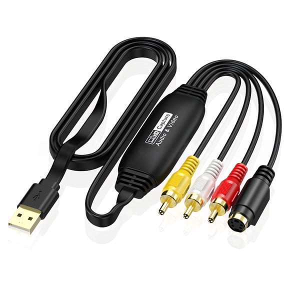 USB 2.0 VHS to Digital Adapter, 1080P RCA AV Video Capture Card for VHS VCR DVD Player (Black)