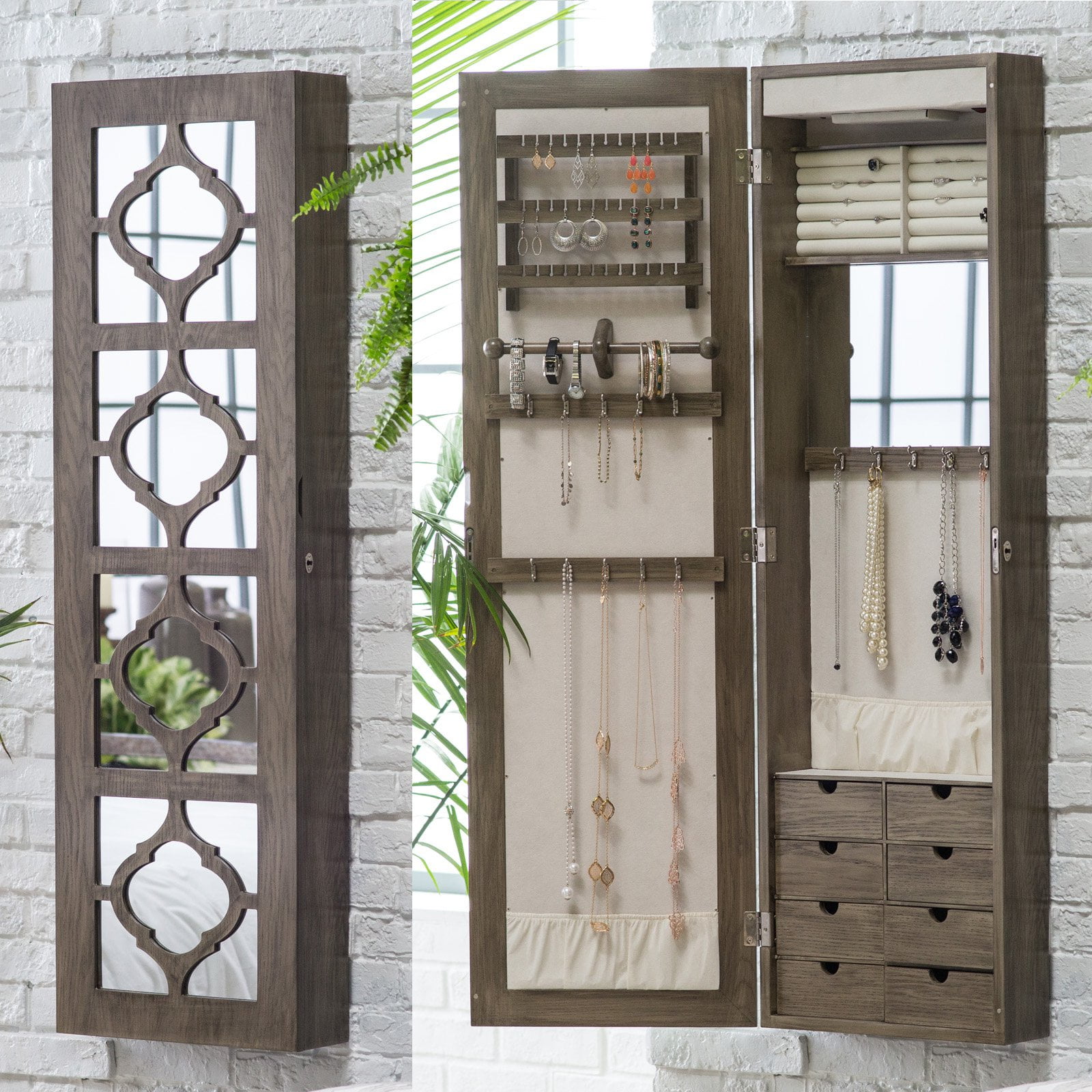 Belham Living Lighted Locking Quatrefoil Wall Mount Jewelry Armoire Belham Living Lighted Locking Quatrefoil Wall Mount Jewelry Armoire
