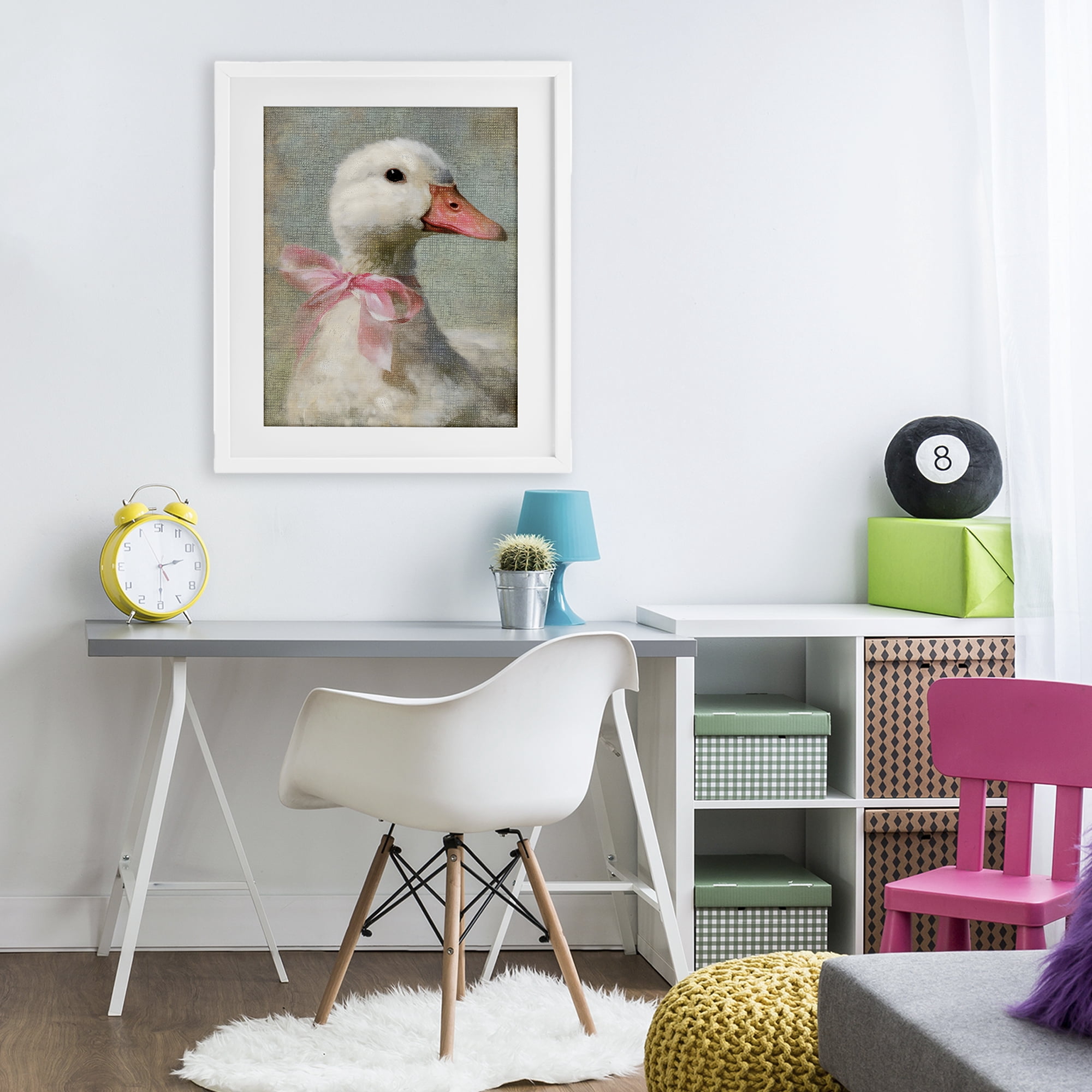 Stupell Industries Portrait of Pink Bow Goose White Framed Print Under Glass, design by LSR Design Studio