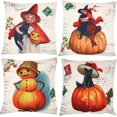 thumbnail image 1 of Juego de 4 fundas de almohada decorativas para Halloween con forma de calabaza para niña, funda de cojín para sofá de 18 x 18 pulgadas, decoración de Halloween, decoración para interiores y exteriores, 1 of 5