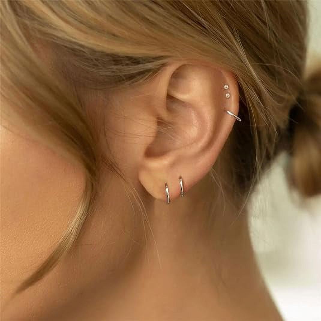 Knubmt 12 Pairs 316L Stainless Steel Earring Set 14K Gold Plated Hoop Earrings Flat Back Stud Earrings for Women Men, Silver