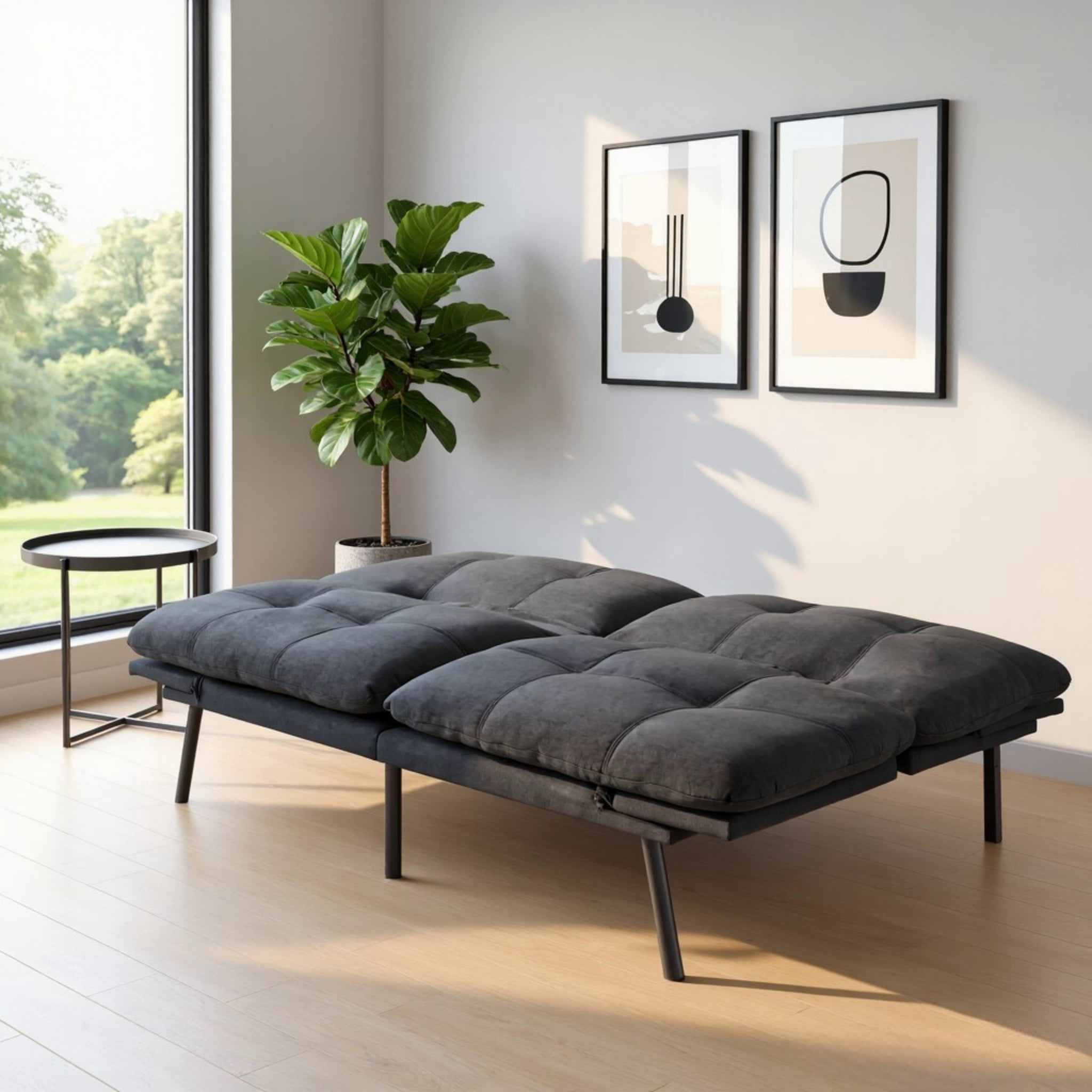 BSHTI 70.87" Convertible Futon Sofa Bed, Linen Fabric 2-Seater Sleeper Couch with 5-Level Adjustable Backrest & Armrests for Living Room, Office, Guest Room, Small Spaces