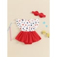 thumbnail image 3 of Biezeib Baby Girls Independence Day Romper Dress Flying Sleeve Stars Print Jumpsuit with Headband, 3 of 6