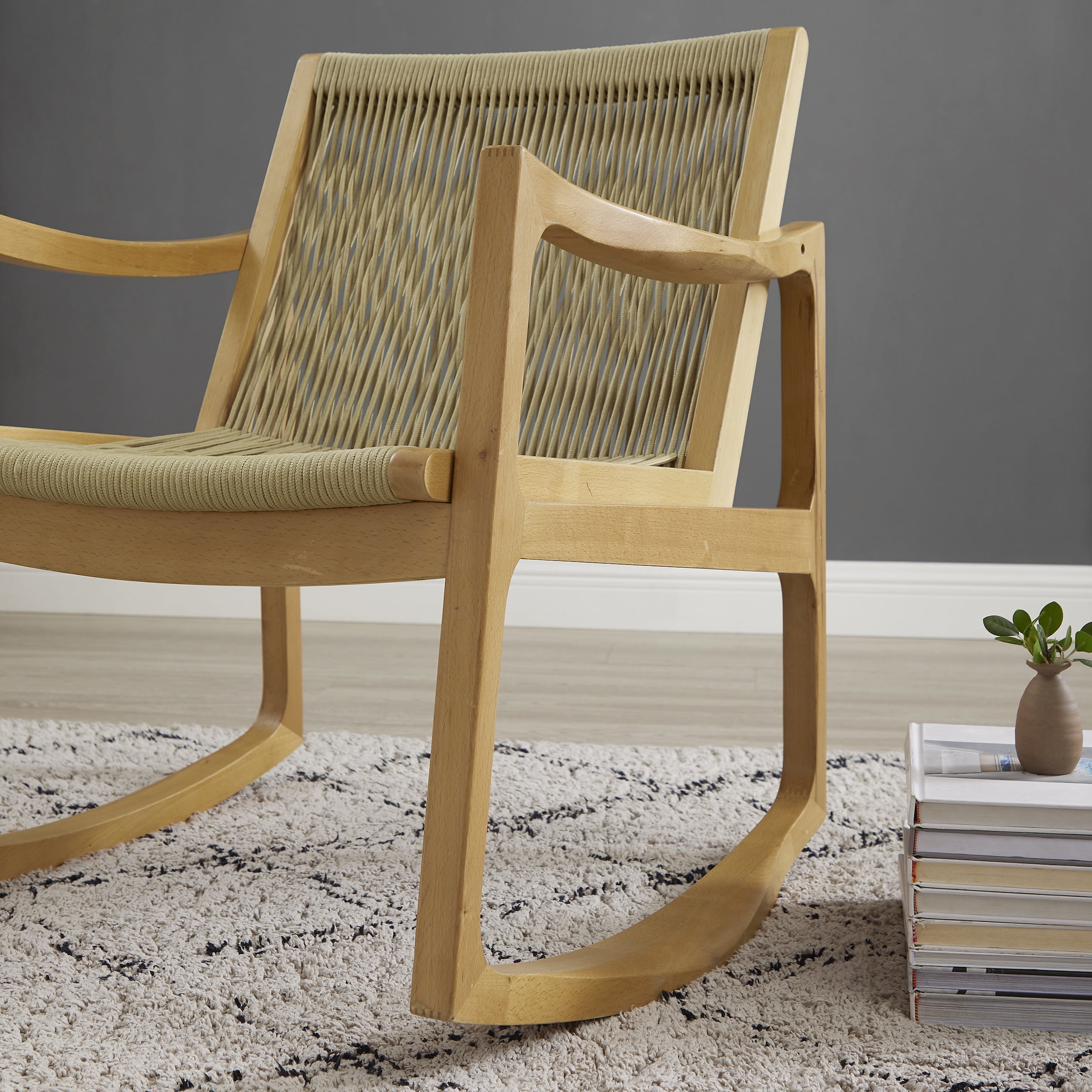 Powell Quinlan Boho Woven Rope Indoor Rocking Chair, Natural