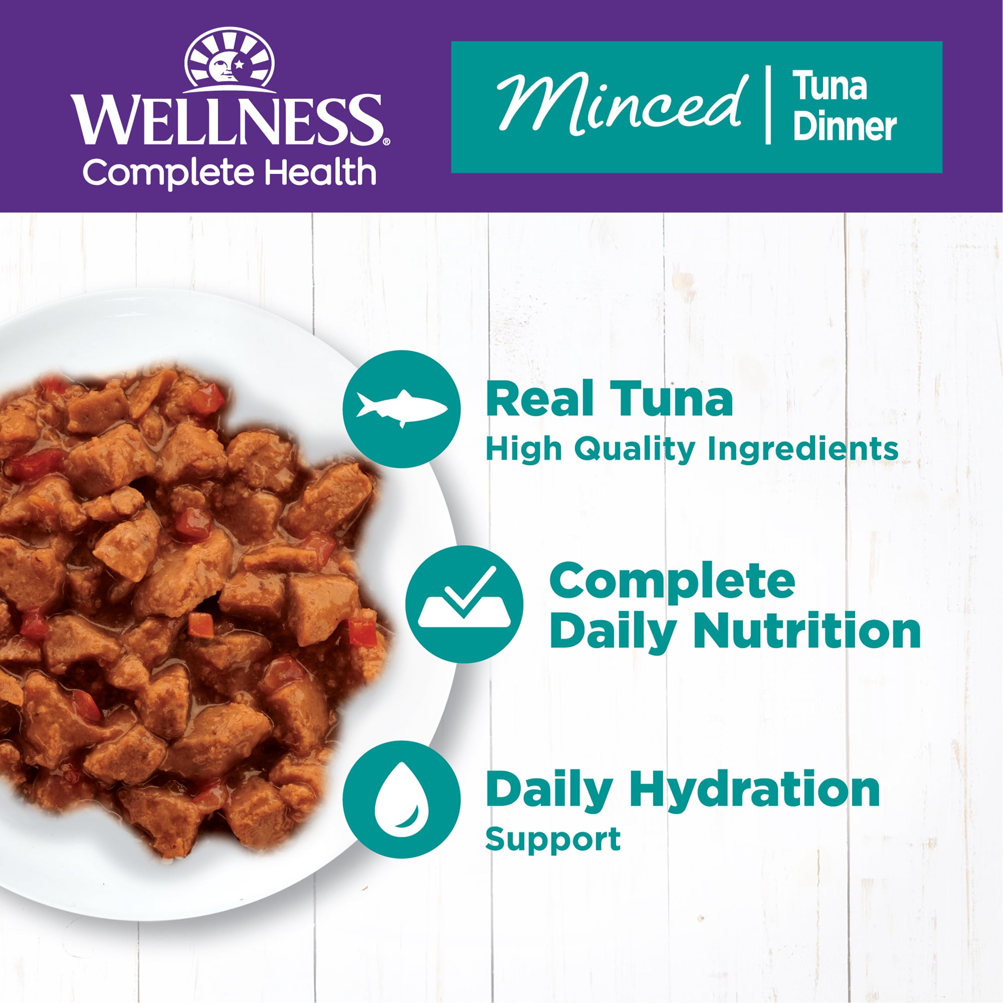 Wellness Complete Health Minced Adult Wet Cat Food, Natural, Protein-Rich, Grain Free, 5.5 Ounce , 24 Pack, (Tuna Entrée)
