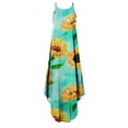 thumbnail image 4 of USSUMA Sundresses for Women Casual Summer Spaghetti Strap Irregular Hem Flowy Maxi Long Beach Dress Sunflower Print Plus Sun Dresses Sleeveless Halter Neck Dress Party Vacation, 4 of 4