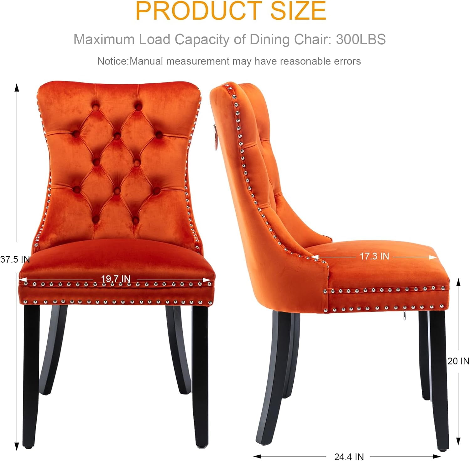 MOONMISS Dining Chairs 2-Pcs Set, High-end Velvet Upholstered Accent Chairs Button Tufted Dining Chairs with Back Ring Pull and Nailhead Trim,Orange