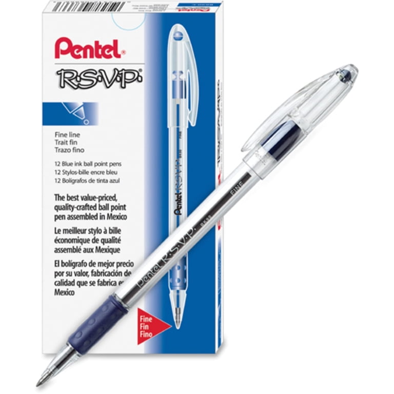 Pentel R.S.V.P. Ballpoint Stick Pens, Fine 0.7mm, Blue Ink