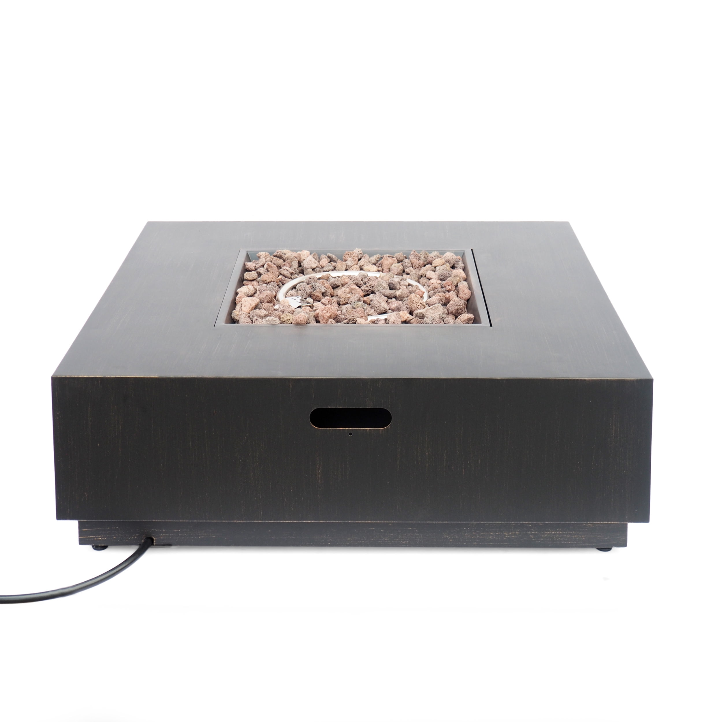 Reign Metal Outdoor 50,000 BTU Square Fire Pit (No Tank Holder), Brushed Brown