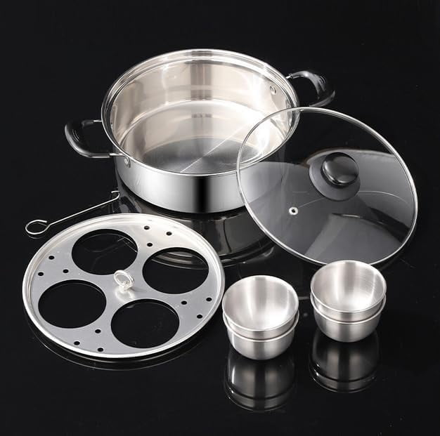 Egg Poacher, Stainless Steel Steamer with 4 Cups Poached Egg Maker, Induction Cooktop Steaming Pot for Steamed Eggs, Poached Eggs, Soups, Baby Supplements, Uncoated Non-Stick Pan