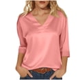 thumbnail image 7 of Fewfanhot Womens Fashion Silk Satin Tops Cap Three-Quarter Sleeve Blouse V Neck Shirts Business Casual Outfits, 7 of 7