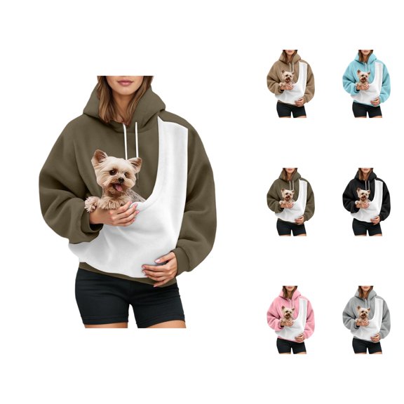 Pet Pouch Hoodies for Women Cat Pouch Sweatshirts Kangaroo Pocket Pullover for Women