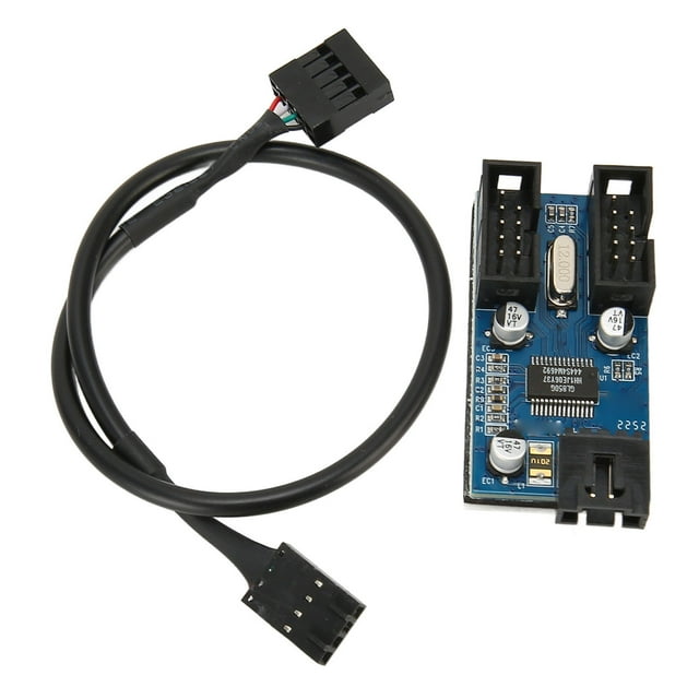 Adaptador divisor de concentrador de extensión de 1 a 2 con cabezal USB 2.0 de 9 pines para placa base, fuente de alimentación estable, divisor de cabezal USB Plug and Play