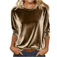 thumbnail image 2 of Women T-Shirt Carnival Clothes For Fashion Velvet Short Sleeve T Shirt Soft Casual Basic Top For Fall And Winter Comfort Wear Brown S, 2 of 9