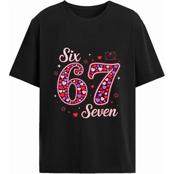 Funny Number 67 Six Seven Heart Graphic for Women Casual Short Sleeve Tee