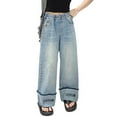 thumbnail image 7 of Kids Girls' Fashion Jeans Elastic High Waist Wide Leg Pants Trousers Cute Clothes for Toddler Girls 3-4 Years, 7 of 7