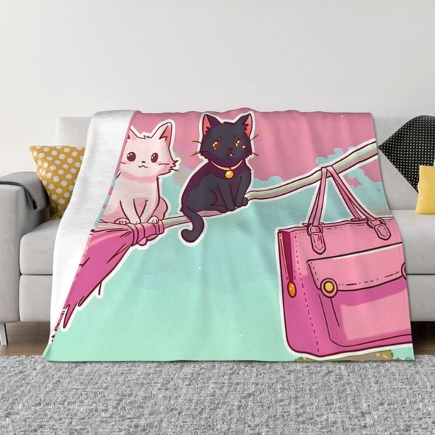 Fotbe Cats On Broomstick Manta de Franela con Estampado, Manta Ultrasuave para Cama, Sofá, Auto, Hipoalergénica y Antibolitas-40"x30"