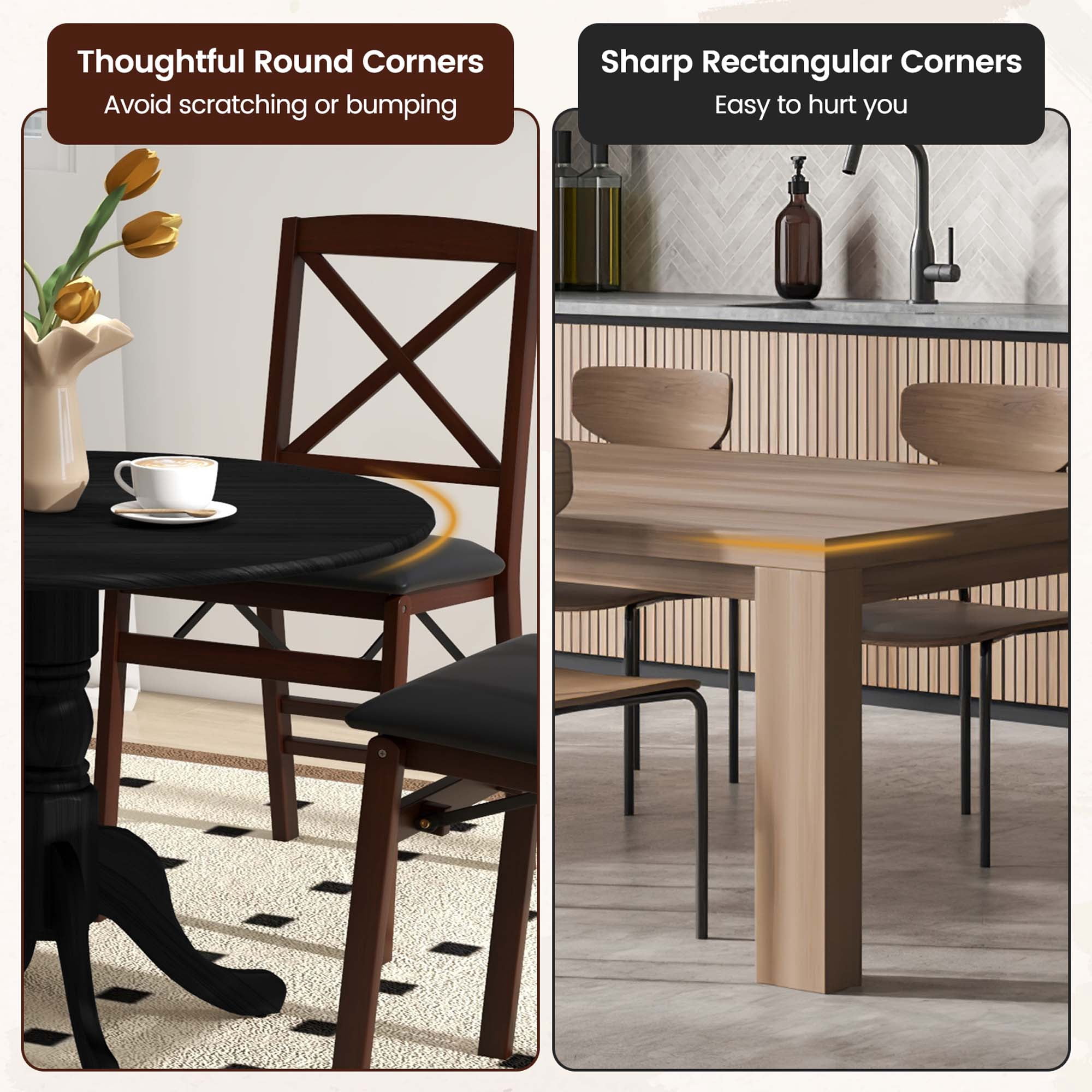 Costway 4-Person Dining Table Wooden Kitchen Table with Solid Rubber Wood Frame for Kitchen Black