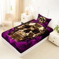 thumbnail image 4 of Castle Fairy Gothic Gold Skull Twin Sheets 3pcs,Romantic Floral Rose Bedding,Gold Violet Black,1 Fitted Sheet,1 Flat Sheet and 1 Pillowcase, 4 of 6