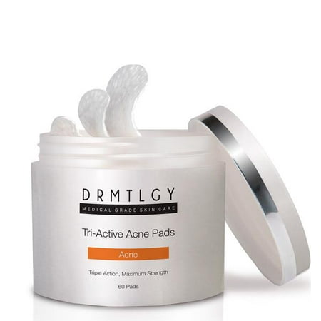 DRMTLGY Tri-Active Acne Pads. 3-in-1 Acne Treatment With Three Active Ingredients: Salicylic Acid, Glycolic Acid, Lactic Acid. Alcohol-Free For Face And Body Acne. 60 Pads