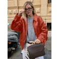 thumbnail image 5 of Female Leather Jackets Oversized Faux Plus Size Moto Biker Coat Fall Outfits Fashion Clothes Red L, 5 of 8