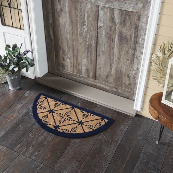 VHC Brands Charleston Mosaic Blue Coir Rug Half Circle 16.5x33