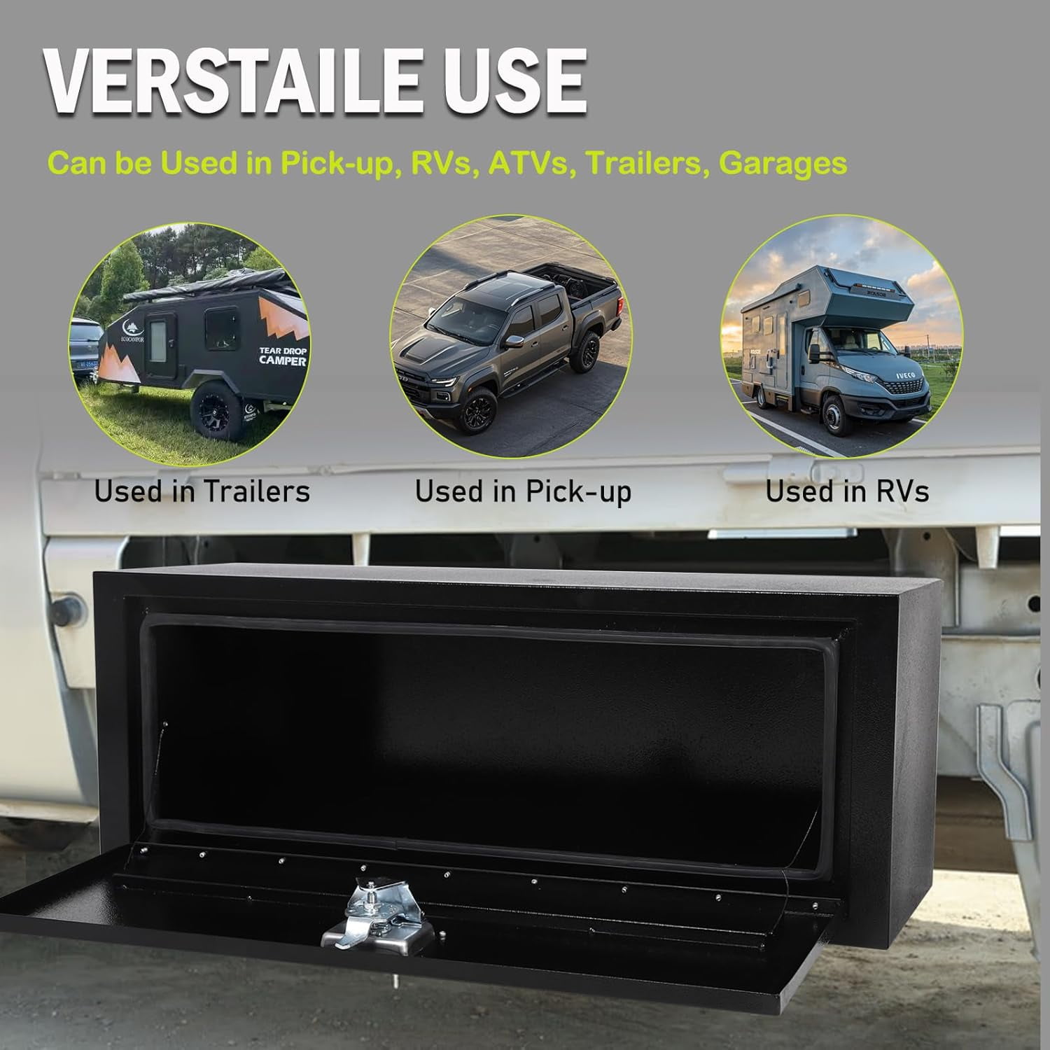 Steel Underbody Truck Tool Box with T-Handle Lock Latch, Truck ToolBox Truck Storage Organizer Tool Box Chest For Organization And Storage, Job Tool Chest