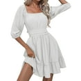 thumbnail image 1 of Vestido vintage de mujer con mangas trompeta y escote corazón - Estilo gótico, cintura ajustable, largo corto, tejido de poliéster, 1 of 4