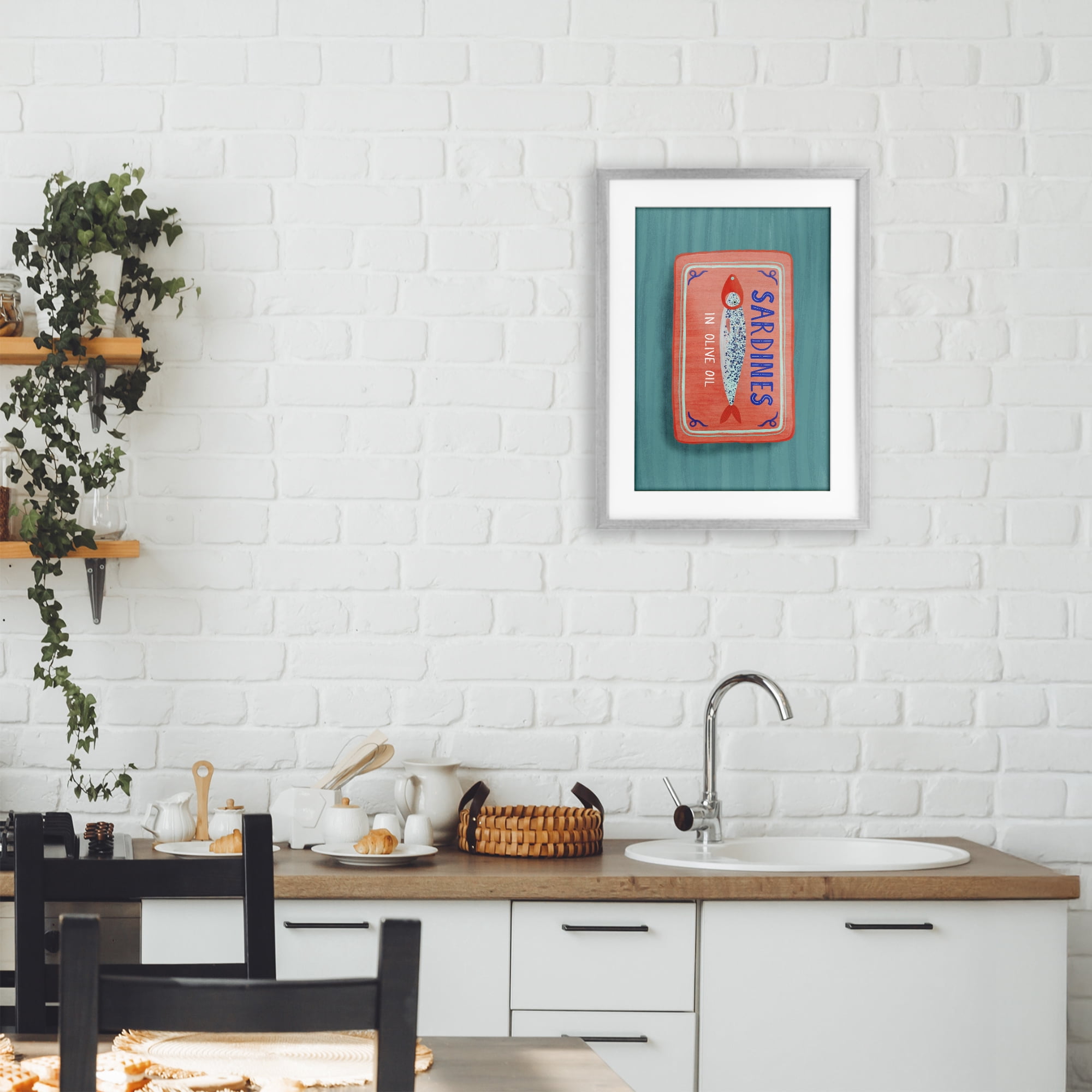 Stupell Industries Sardines Olive Oil Seafood Gray Framed Print Under Glass, design by Metka Hiti