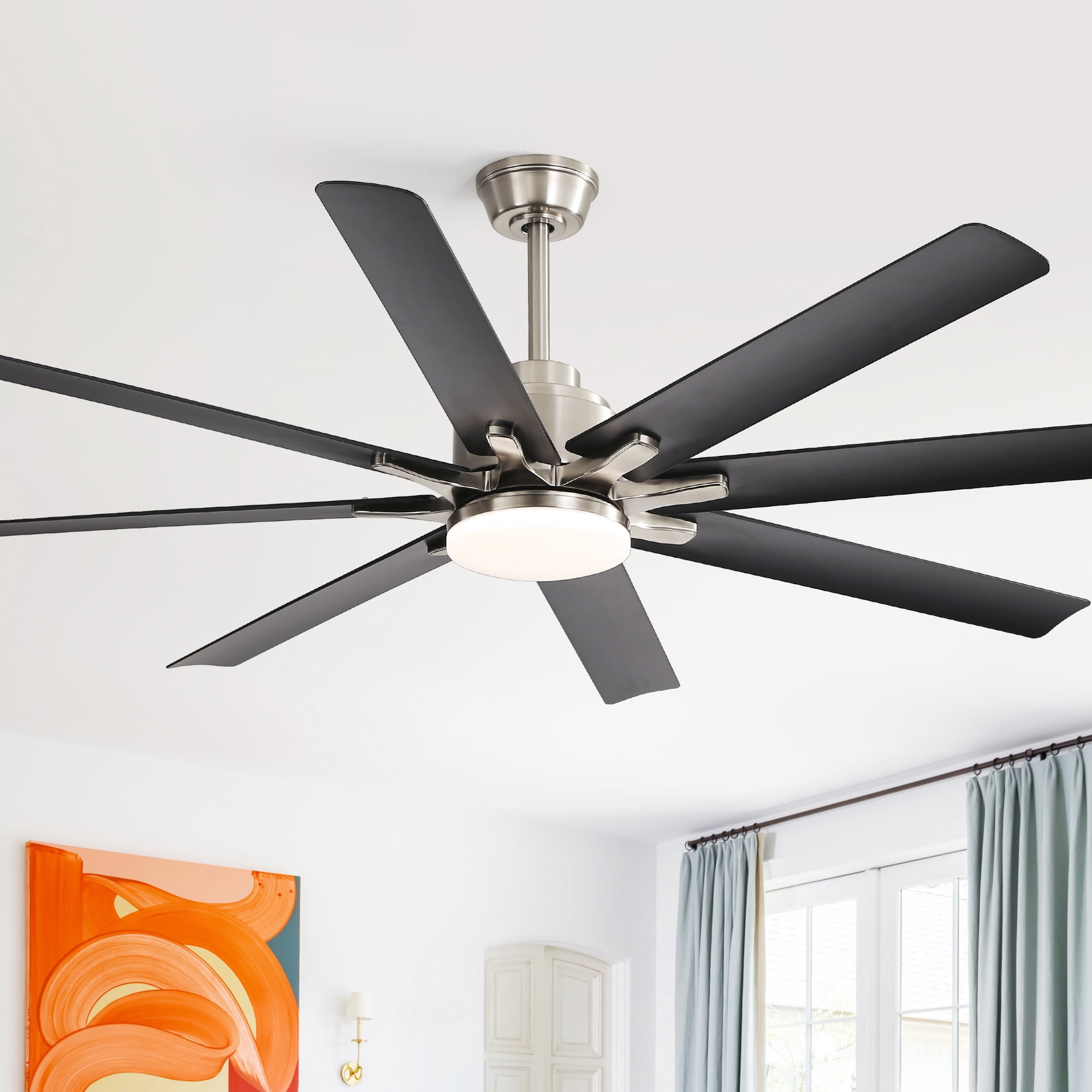 52 Inch Ceiling Fan with Light Kit, 6 Speed DC Motor Ceiling Fan with Remote Control & 8 ABS Blades for Home Living Space, Black Brushed Nickel