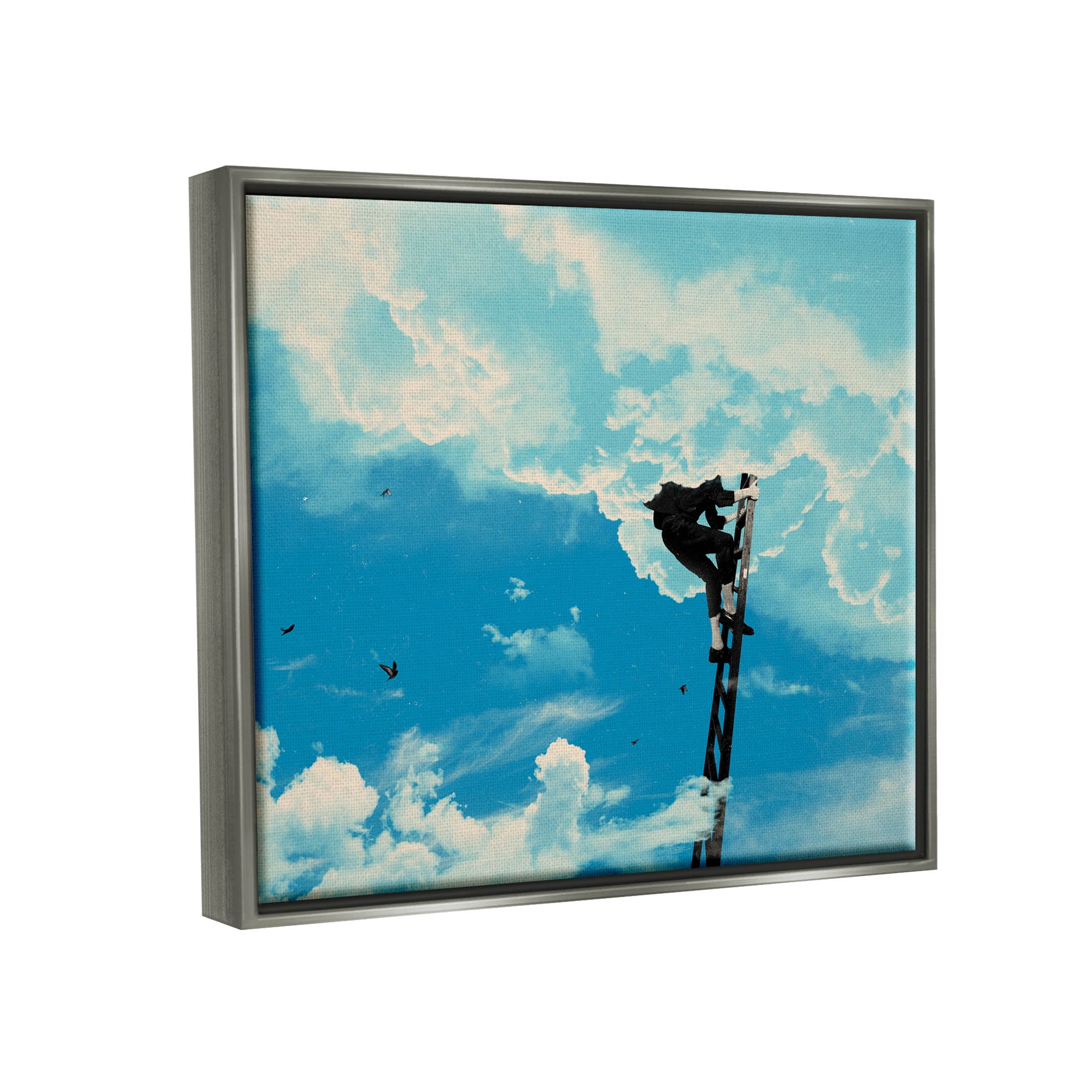 Stupell Industries Climbing Ladder Into Clouds Concept Graphic Art Luster Gray Floating Framed Canvas Print Wall Art, Design by Matheus Lopes Castro