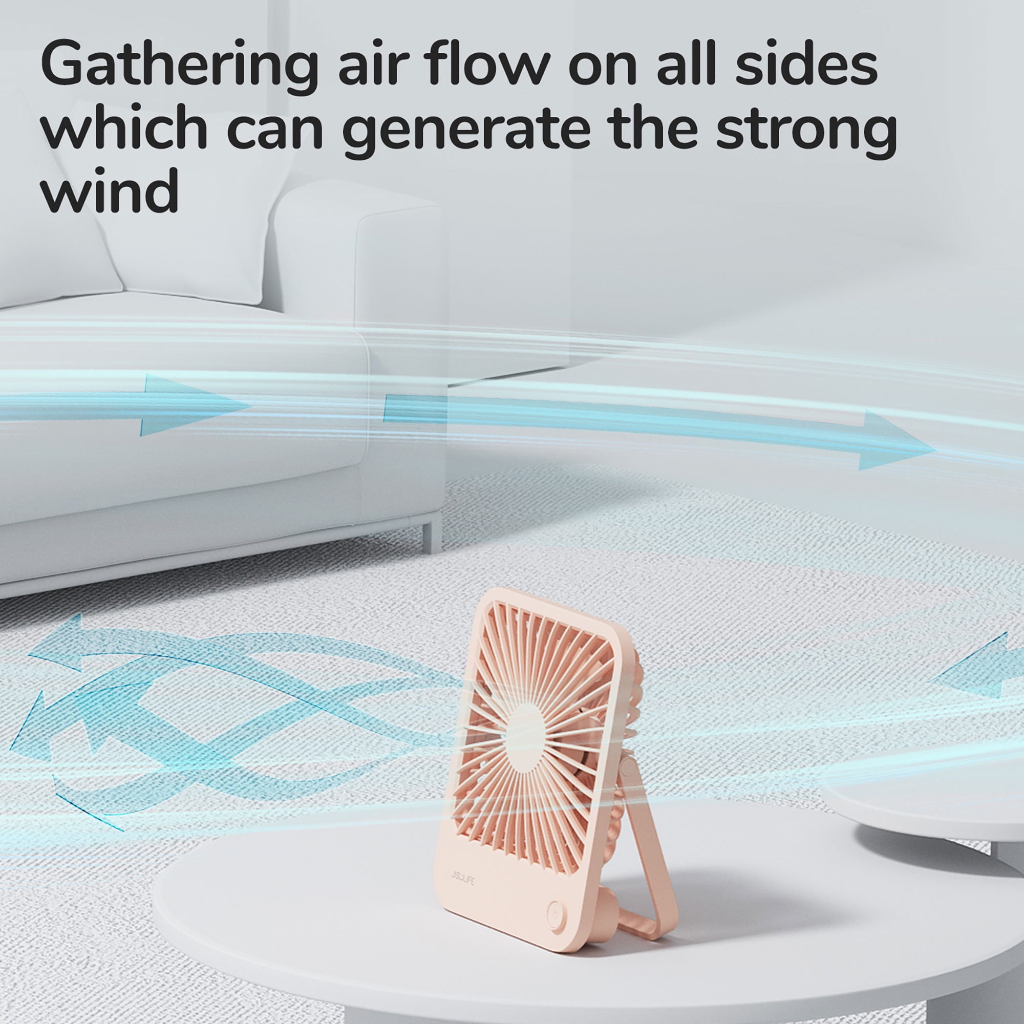 JISULIFE Desk Fan Battery Rechargable Fan，4500mAh 180°Foldable Portable Personal Fan, 4 Speeds Adjustable Long Battery-life for Home Office Travel Outdoor-Pink