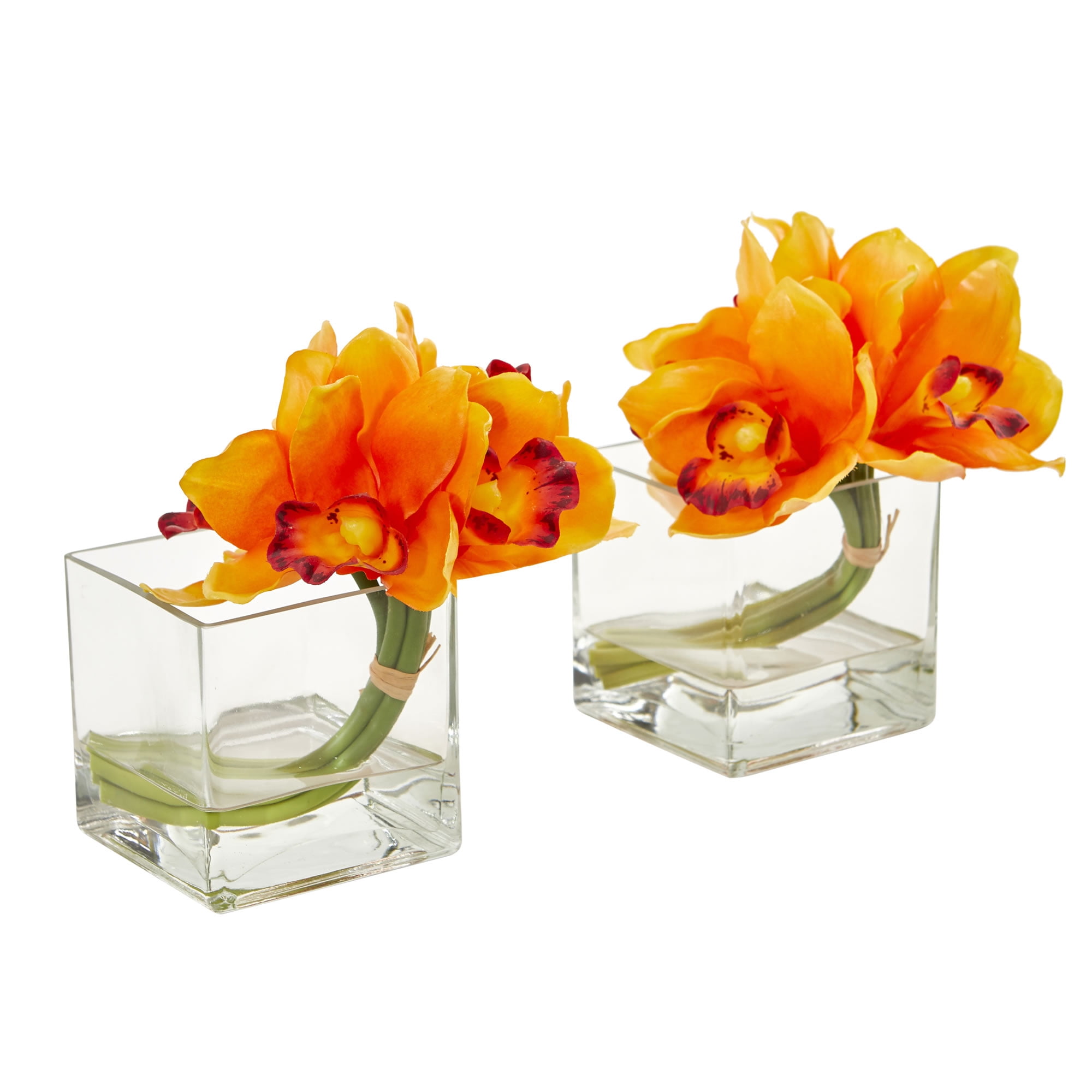 Cymbidium Orchid Artificial Arrangement in Glass Vase (Set