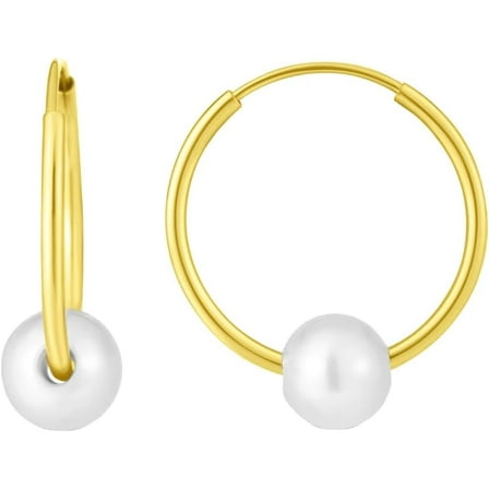 Floreo 14k Yellow Gold 14mm Round Endless Hoop with 5-6mm Pearl Earrings