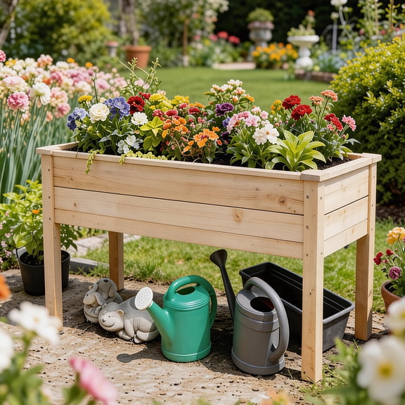 Ktaxon Wooden Raised Garden Bed, Elevated Planter Box Stand for Vegetables & Flowers, Burlywood